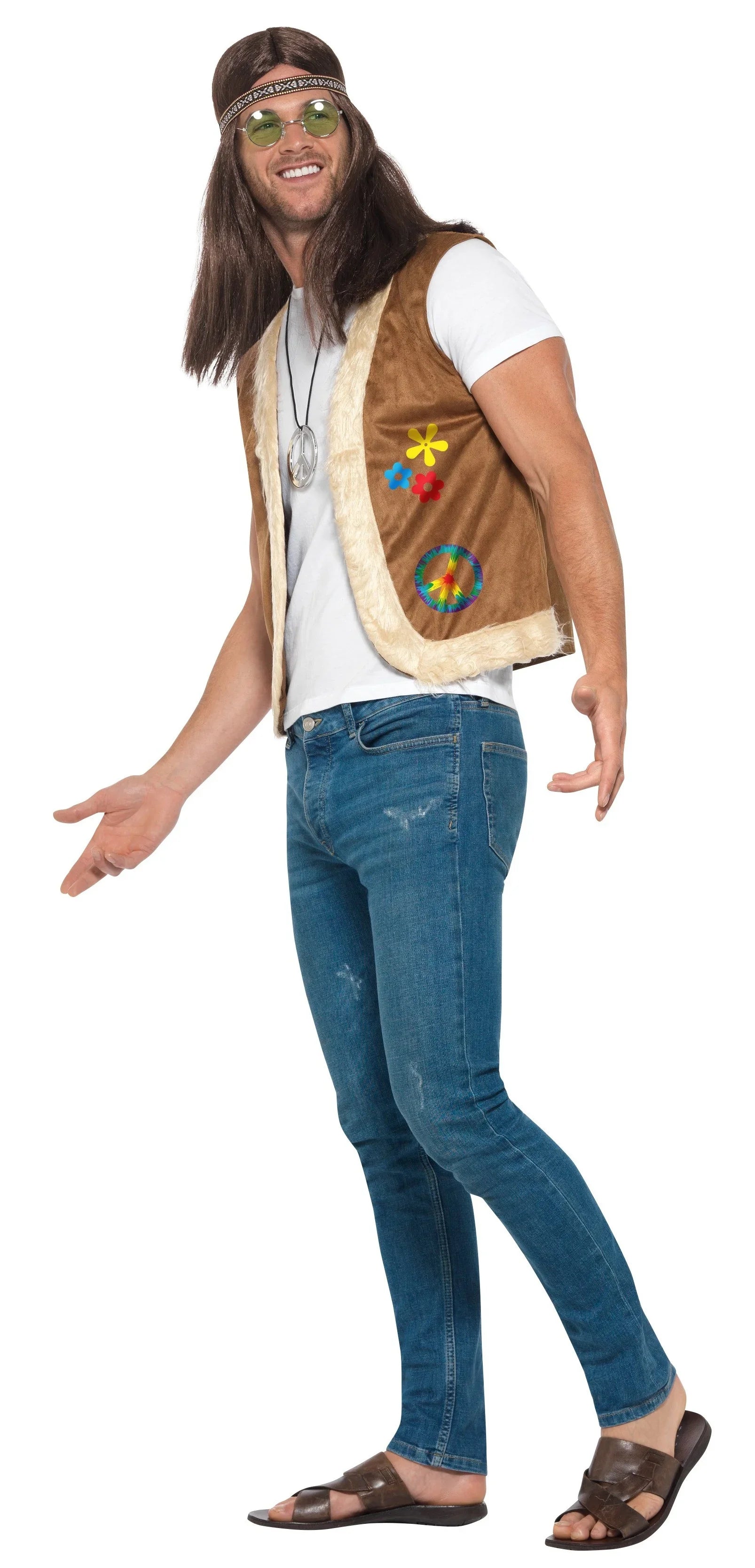 Chaleco Hippie Marrón Decorado para Adulto Complementos Hippies Smiffys